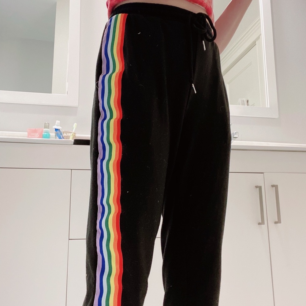Sweatpants with Rainbow Stripes Down Both Sides